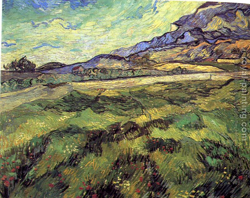 Vincent Van Gogh : Mountain landscape seen across the walls, green field